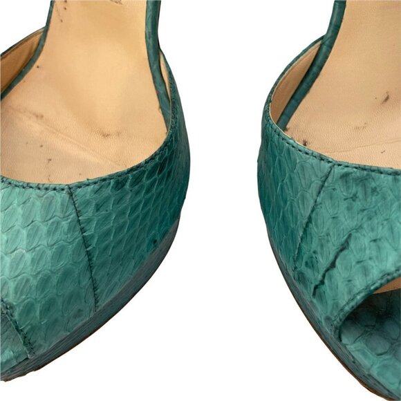 Jimmy Choo Linda Leather Green Python Snake Platform Sandals Ankle Strap 38 (8) - Picture 7 of 12